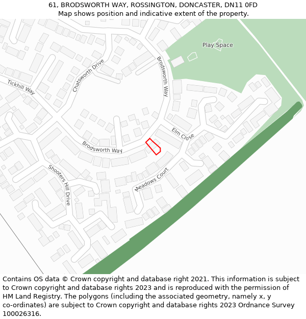 61, BRODSWORTH WAY, ROSSINGTON, DONCASTER, DN11 0FD: Location map and indicative extent of plot