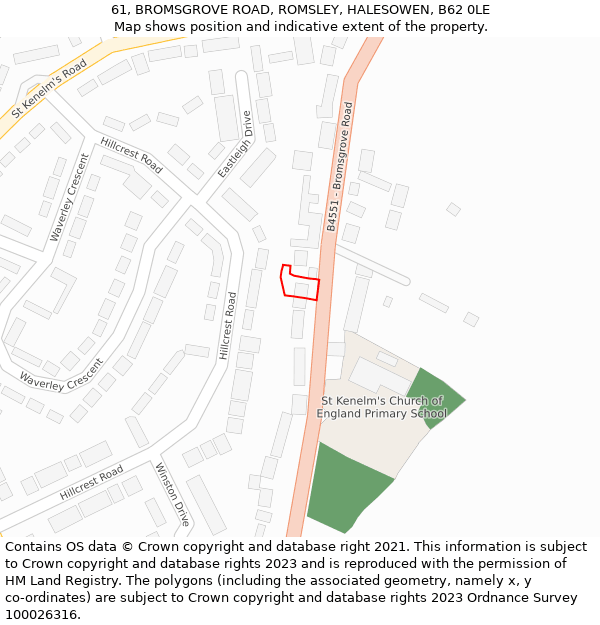61, BROMSGROVE ROAD, ROMSLEY, HALESOWEN, B62 0LE: Location map and indicative extent of plot
