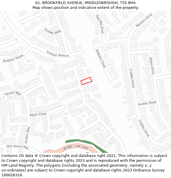 61, BROOKFIELD AVENUE, MIDDLESBROUGH, TS5 8HA: Location map and indicative extent of plot
