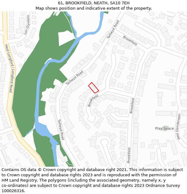 61, BROOKFIELD, NEATH, SA10 7EH: Location map and indicative extent of plot