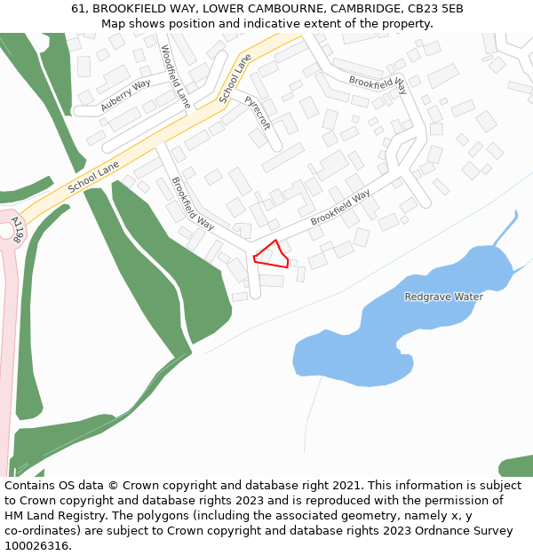 61, BROOKFIELD WAY, LOWER CAMBOURNE, CAMBRIDGE, CB23 5EB: Location map and indicative extent of plot