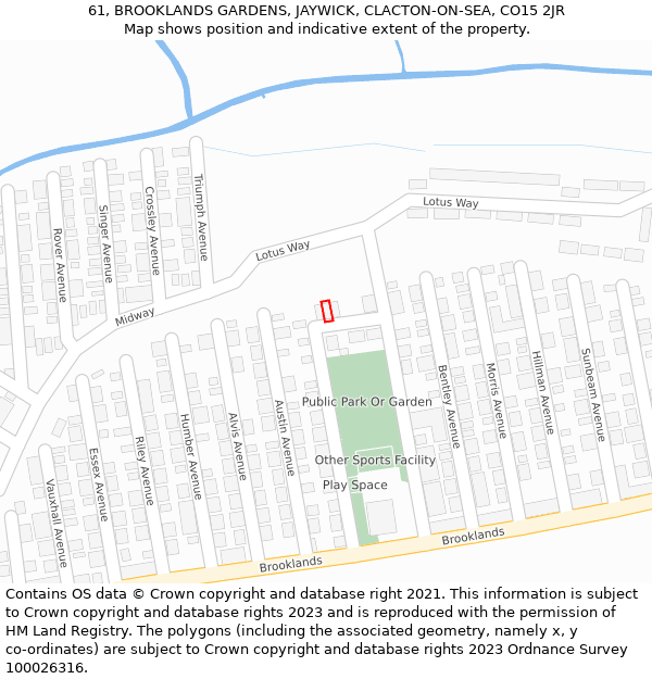 61, BROOKLANDS GARDENS, JAYWICK, CLACTON-ON-SEA, CO15 2JR: Location map and indicative extent of plot