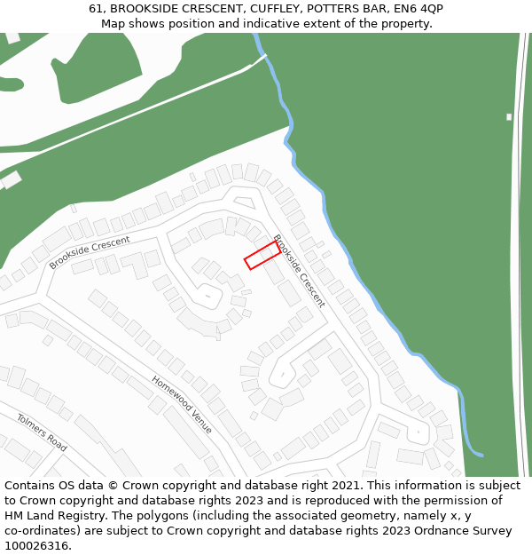 61, BROOKSIDE CRESCENT, CUFFLEY, POTTERS BAR, EN6 4QP: Location map and indicative extent of plot