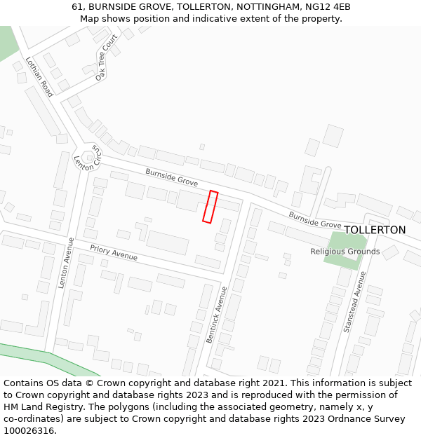 61, BURNSIDE GROVE, TOLLERTON, NOTTINGHAM, NG12 4EB: Location map and indicative extent of plot