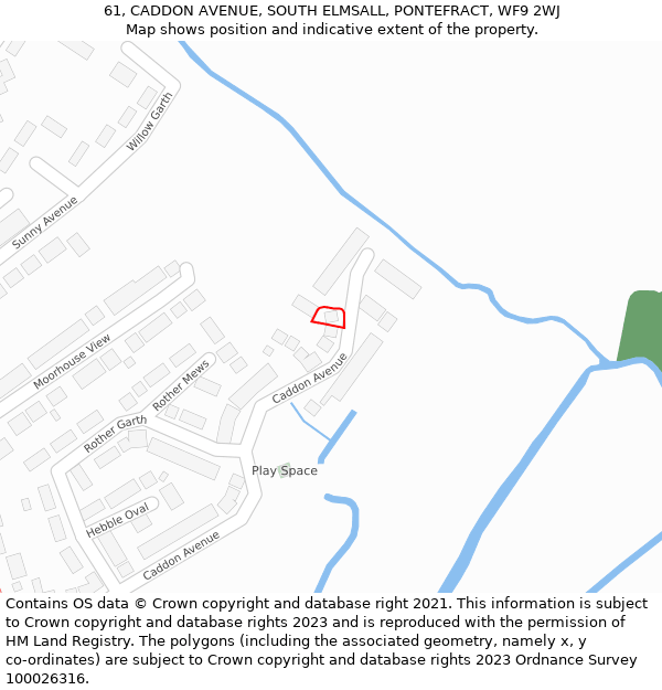 61, CADDON AVENUE, SOUTH ELMSALL, PONTEFRACT, WF9 2WJ: Location map and indicative extent of plot