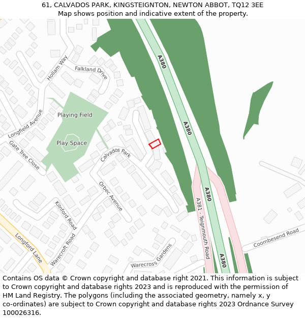 61, CALVADOS PARK, KINGSTEIGNTON, NEWTON ABBOT, TQ12 3EE: Location map and indicative extent of plot