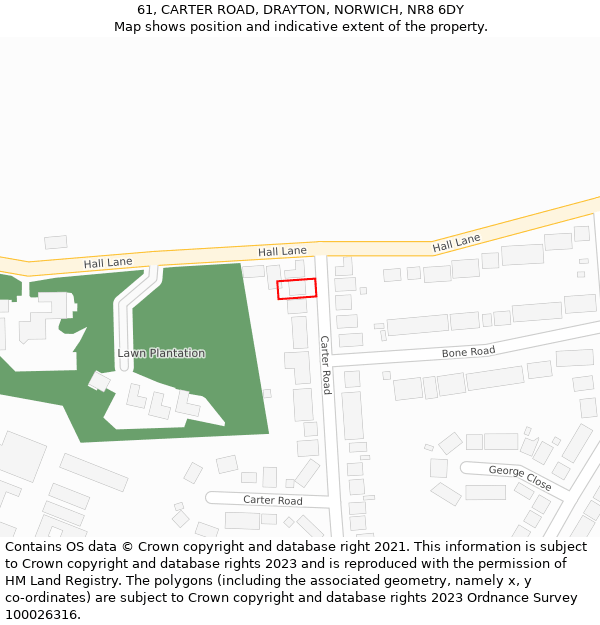 61, CARTER ROAD, DRAYTON, NORWICH, NR8 6DY: Location map and indicative extent of plot