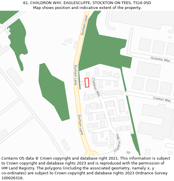 61, CHALDRON WAY, EAGLESCLIFFE, STOCKTON-ON-TEES, TS16 0SD: Location map and indicative extent of plot