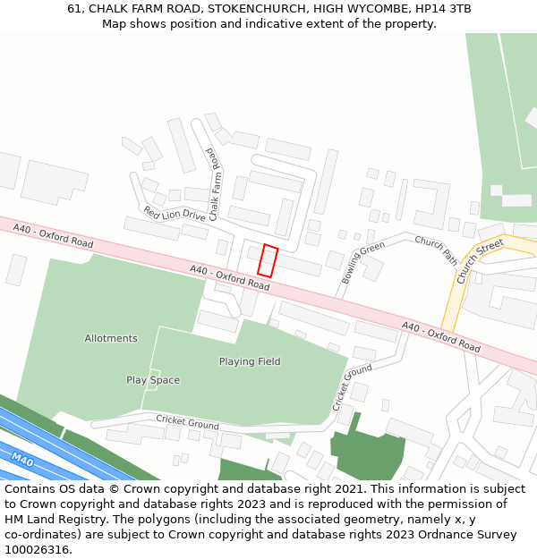 61, CHALK FARM ROAD, STOKENCHURCH, HIGH WYCOMBE, HP14 3TB: Location map and indicative extent of plot