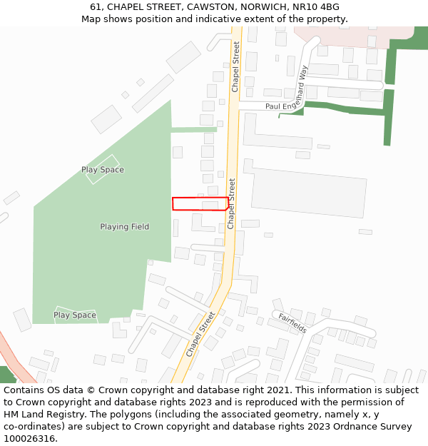 61, CHAPEL STREET, CAWSTON, NORWICH, NR10 4BG: Location map and indicative extent of plot