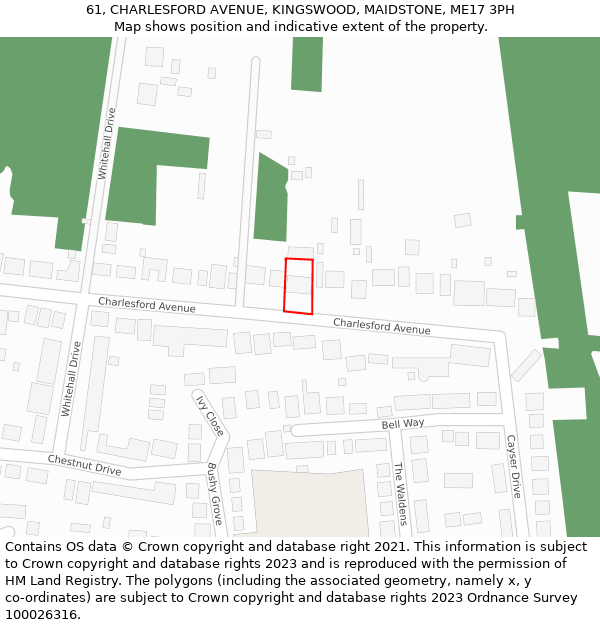 61, CHARLESFORD AVENUE, KINGSWOOD, MAIDSTONE, ME17 3PH: Location map and indicative extent of plot