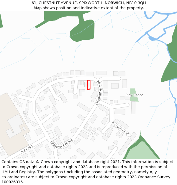 61, CHESTNUT AVENUE, SPIXWORTH, NORWICH, NR10 3QH: Location map and indicative extent of plot