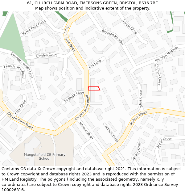 61, CHURCH FARM ROAD, EMERSONS GREEN, BRISTOL, BS16 7BE: Location map and indicative extent of plot