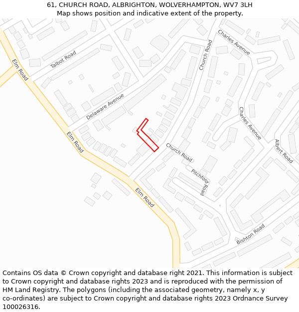61, CHURCH ROAD, ALBRIGHTON, WOLVERHAMPTON, WV7 3LH: Location map and indicative extent of plot