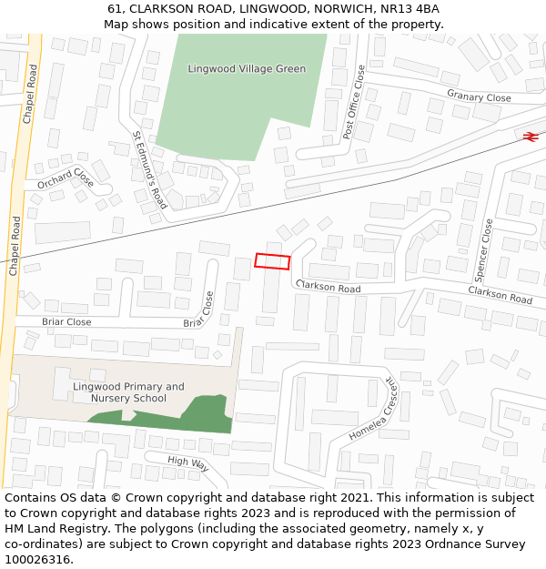 61, CLARKSON ROAD, LINGWOOD, NORWICH, NR13 4BA: Location map and indicative extent of plot