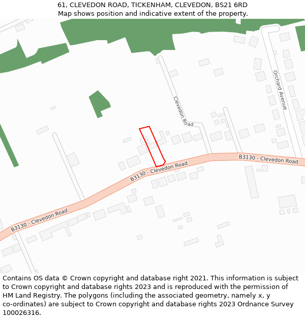 61, CLEVEDON ROAD, TICKENHAM, CLEVEDON, BS21 6RD: Location map and indicative extent of plot