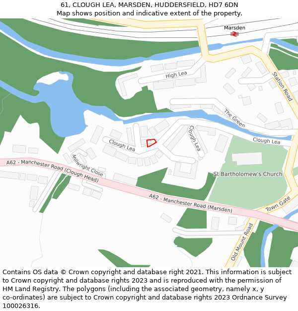 61, CLOUGH LEA, MARSDEN, HUDDERSFIELD, HD7 6DN: Location map and indicative extent of plot