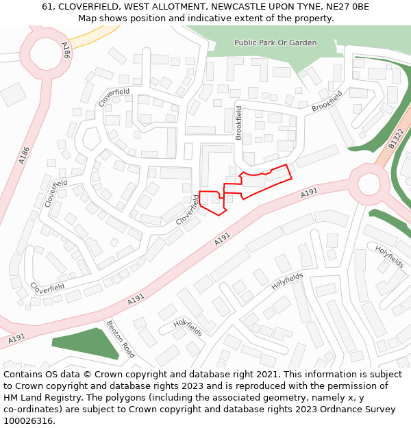 61, CLOVERFIELD, WEST ALLOTMENT, NEWCASTLE UPON TYNE, NE27 0BE: Location map and indicative extent of plot