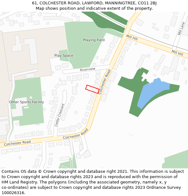 61, COLCHESTER ROAD, LAWFORD, MANNINGTREE, CO11 2BJ: Location map and indicative extent of plot