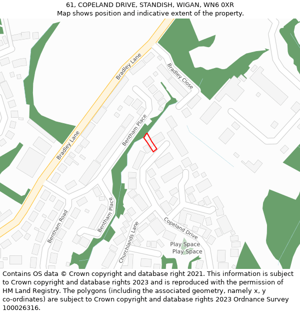 61, COPELAND DRIVE, STANDISH, WIGAN, WN6 0XR: Location map and indicative extent of plot