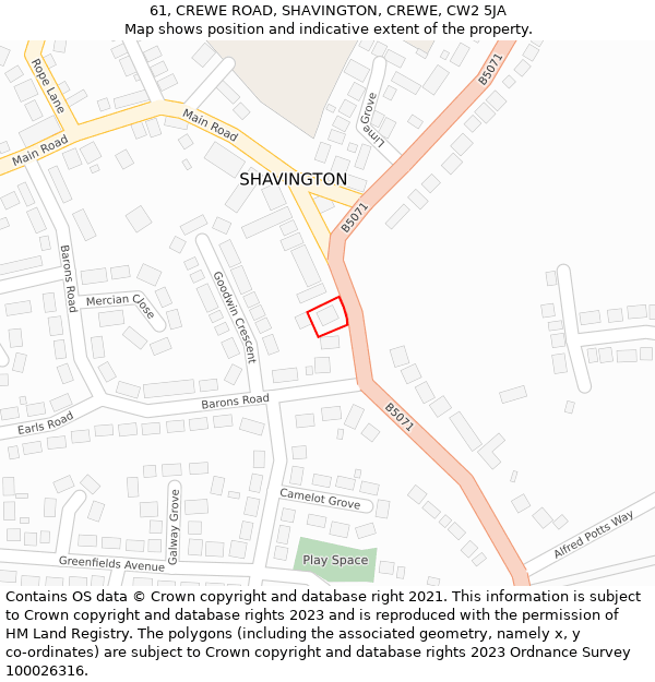 61, CREWE ROAD, SHAVINGTON, CREWE, CW2 5JA: Location map and indicative extent of plot