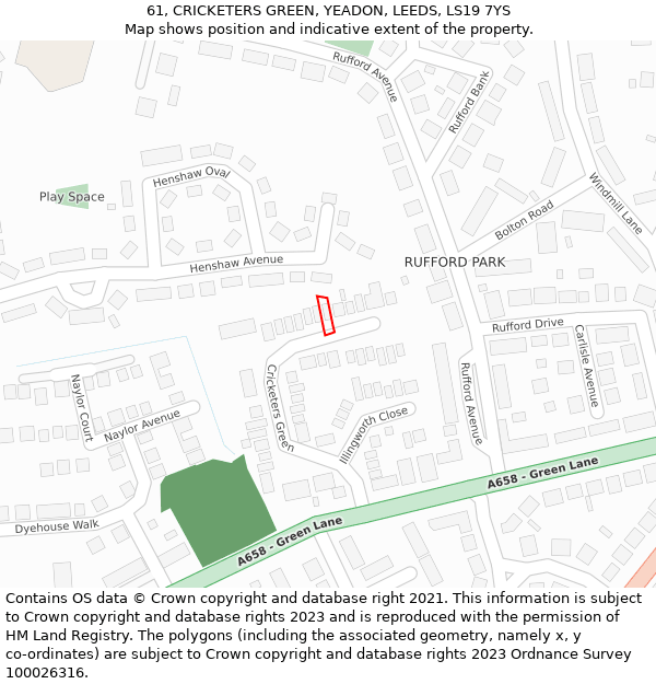 61, CRICKETERS GREEN, YEADON, LEEDS, LS19 7YS: Location map and indicative extent of plot