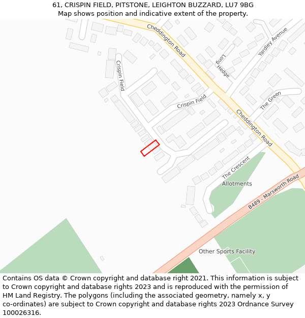 61, CRISPIN FIELD, PITSTONE, LEIGHTON BUZZARD, LU7 9BG: Location map and indicative extent of plot