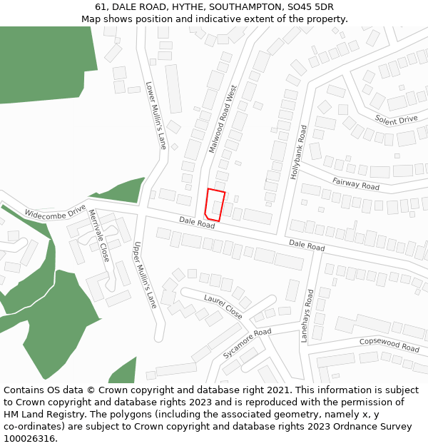 61, DALE ROAD, HYTHE, SOUTHAMPTON, SO45 5DR: Location map and indicative extent of plot