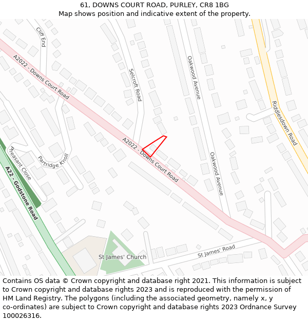 61, DOWNS COURT ROAD, PURLEY, CR8 1BG: Location map and indicative extent of plot