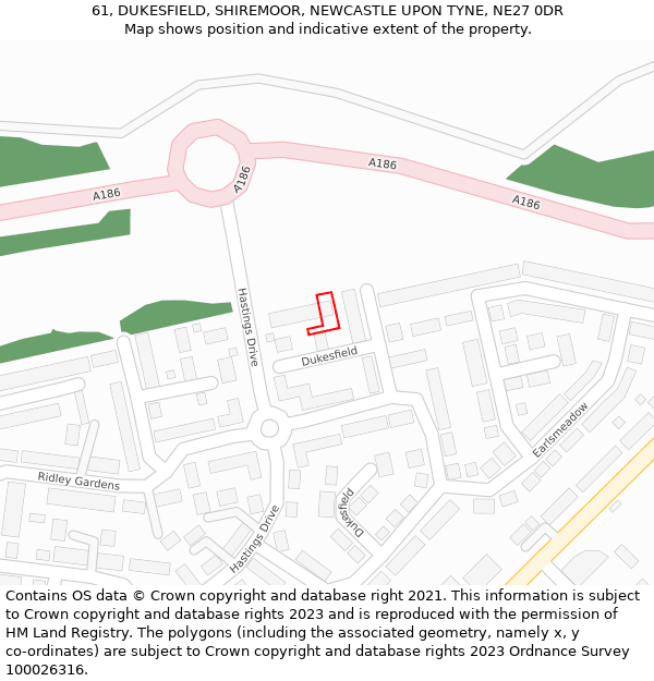 61, DUKESFIELD, SHIREMOOR, NEWCASTLE UPON TYNE, NE27 0DR: Location map and indicative extent of plot