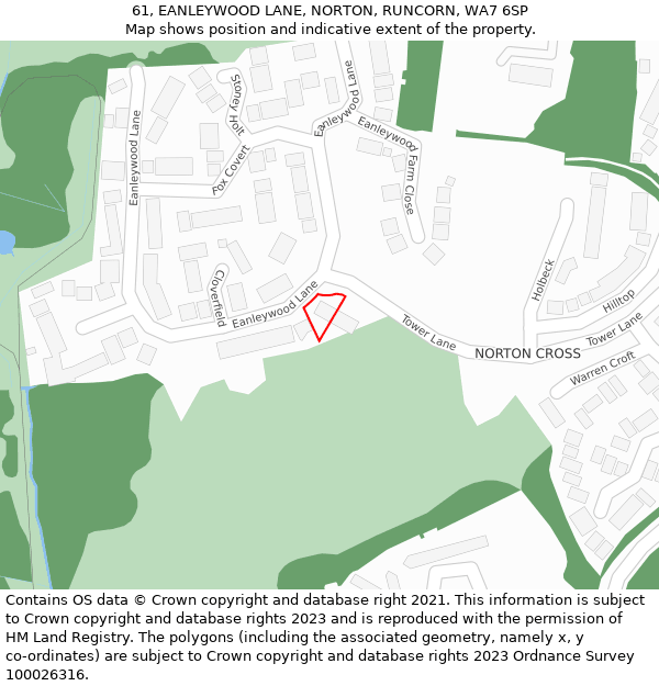 61, EANLEYWOOD LANE, NORTON, RUNCORN, WA7 6SP: Location map and indicative extent of plot