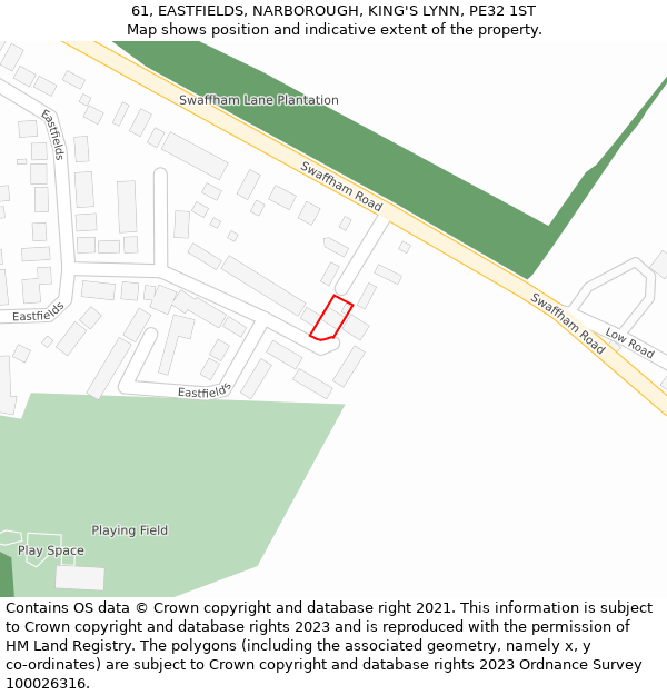 61, EASTFIELDS, NARBOROUGH, KING'S LYNN, PE32 1ST: Location map and indicative extent of plot