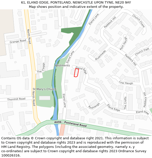 61, ELAND EDGE, PONTELAND, NEWCASTLE UPON TYNE, NE20 9AY: Location map and indicative extent of plot