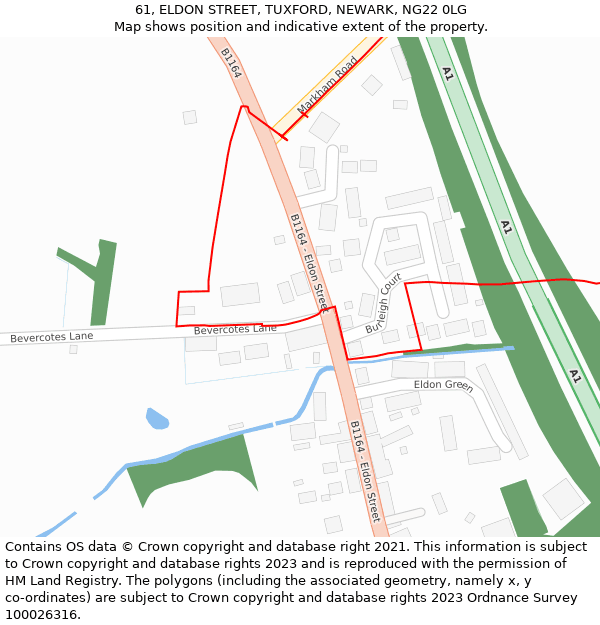 61, ELDON STREET, TUXFORD, NEWARK, NG22 0LG: Location map and indicative extent of plot