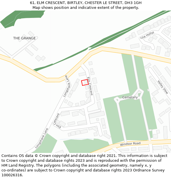 61, ELM CRESCENT, BIRTLEY, CHESTER LE STREET, DH3 1GH: Location map and indicative extent of plot