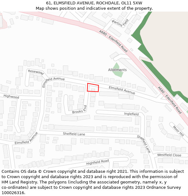 61, ELMSFIELD AVENUE, ROCHDALE, OL11 5XW: Location map and indicative extent of plot