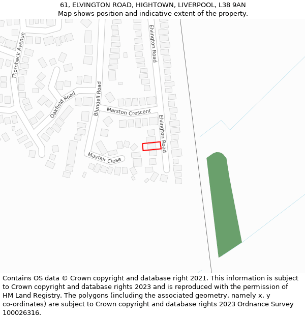 61, ELVINGTON ROAD, HIGHTOWN, LIVERPOOL, L38 9AN: Location map and indicative extent of plot