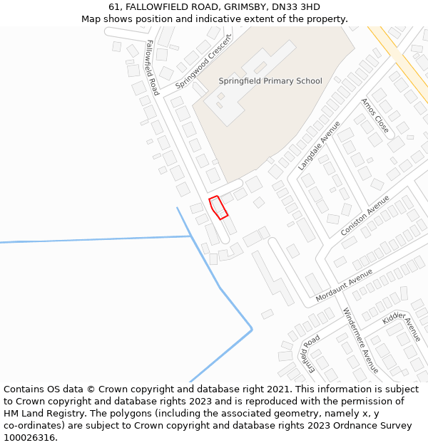 61, FALLOWFIELD ROAD, GRIMSBY, DN33 3HD: Location map and indicative extent of plot