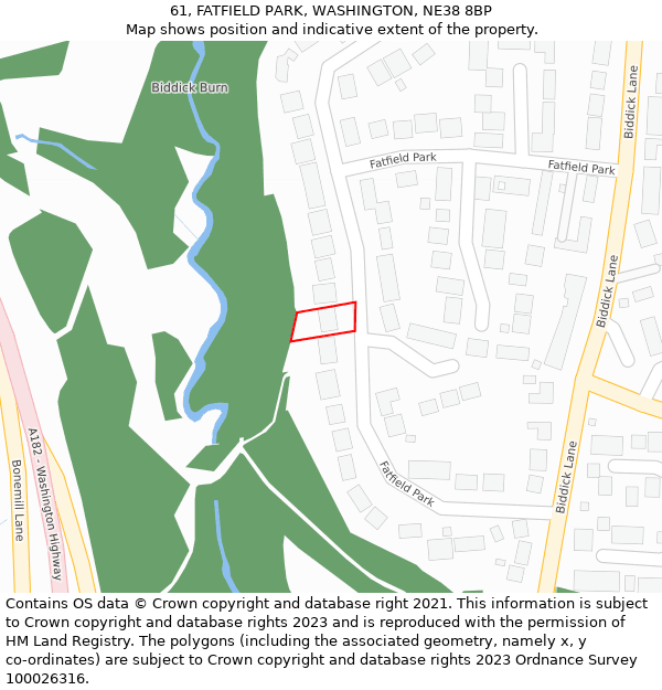 61, FATFIELD PARK, WASHINGTON, NE38 8BP: Location map and indicative extent of plot