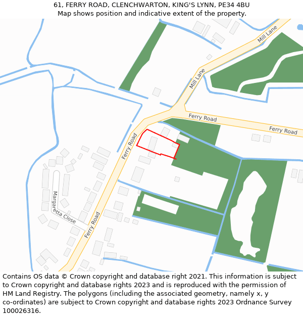 61, FERRY ROAD, CLENCHWARTON, KING'S LYNN, PE34 4BU: Location map and indicative extent of plot