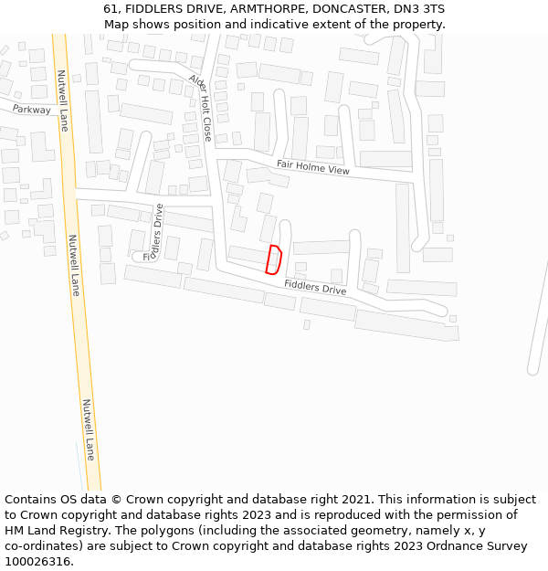 61, FIDDLERS DRIVE, ARMTHORPE, DONCASTER, DN3 3TS: Location map and indicative extent of plot