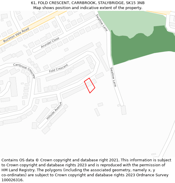 61, FOLD CRESCENT, CARRBROOK, STALYBRIDGE, SK15 3NB: Location map and indicative extent of plot