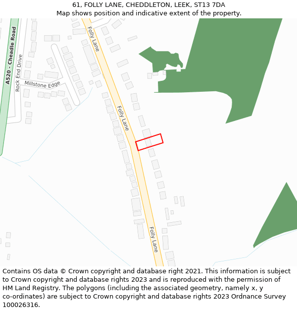 61, FOLLY LANE, CHEDDLETON, LEEK, ST13 7DA: Location map and indicative extent of plot