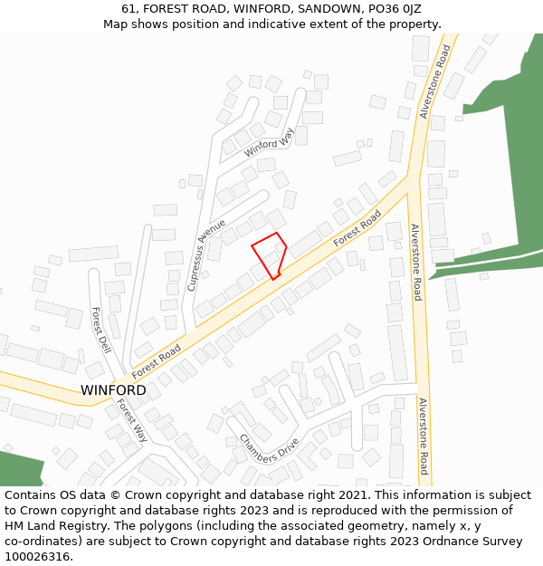 61, FOREST ROAD, WINFORD, SANDOWN, PO36 0JZ: Location map and indicative extent of plot