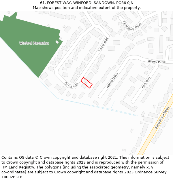 61, FOREST WAY, WINFORD, SANDOWN, PO36 0JN: Location map and indicative extent of plot