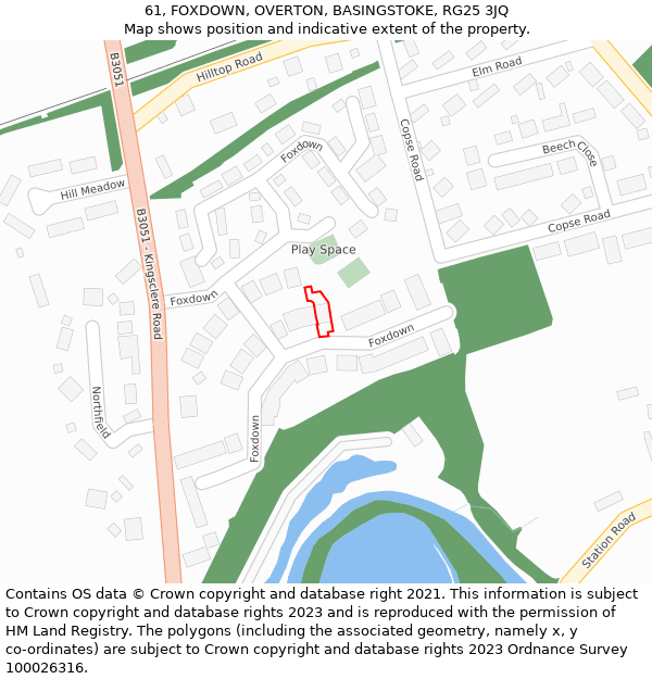 61, FOXDOWN, OVERTON, BASINGSTOKE, RG25 3JQ: Location map and indicative extent of plot