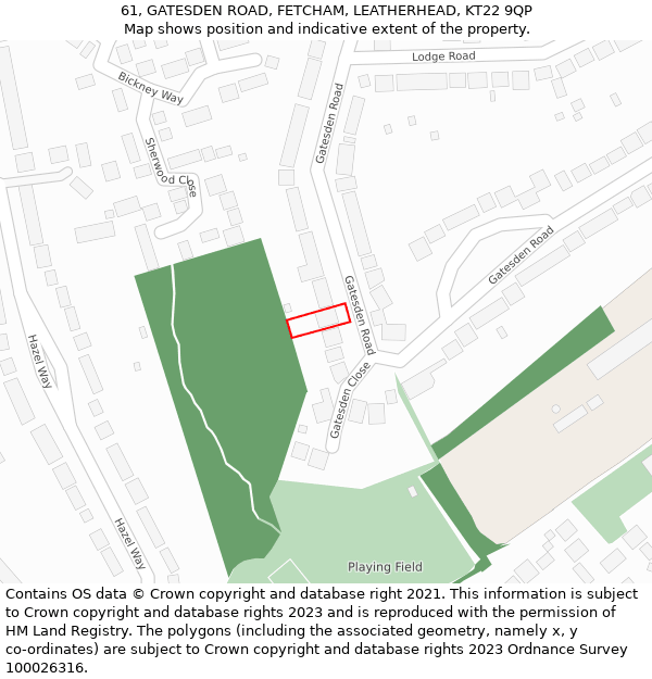 61, GATESDEN ROAD, FETCHAM, LEATHERHEAD, KT22 9QP: Location map and indicative extent of plot