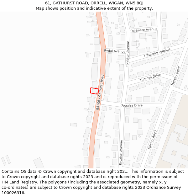 61, GATHURST ROAD, ORRELL, WIGAN, WN5 8QJ: Location map and indicative extent of plot