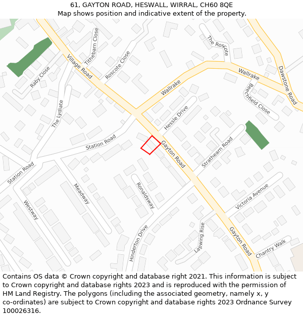 61, GAYTON ROAD, HESWALL, WIRRAL, CH60 8QE: Location map and indicative extent of plot