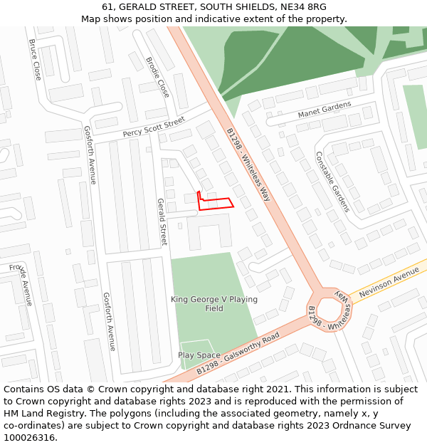 61, GERALD STREET, SOUTH SHIELDS, NE34 8RG: Location map and indicative extent of plot